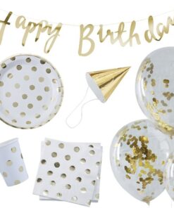 Boîte à fête anniversaire motifs doré à pois