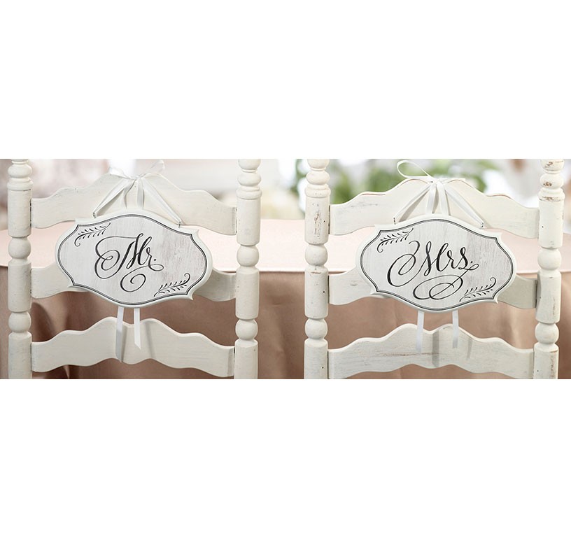 2 plaques de chaise mariage Mr Mrs bois blanc cerusé 2 plaques de chaise mariage Mr Mrs bois blanc cerusé