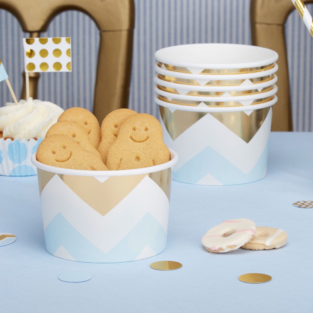 8 pots à bonbons chevron bleu ciel et or 8 pots à bonbons chevron bleu ciel et or