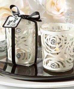 Bougeoir photophore fleur blanche strass