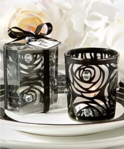 Bougeoir photophore fleur noir perles strass