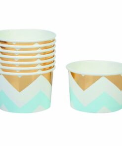 8 pots à bonbons chevron bleu ciel et or