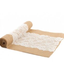 Chemin de table jute et dentelle au centre 3M 28cm