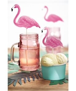 6 cupcakes toppers flamant rose décor gâteau tropical