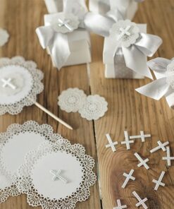 25 confettis croix communion 27mm argent strass