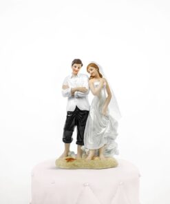 Figurine gateau couple mariés plage H 15,5 cm