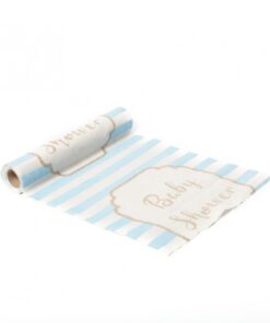Chemin de table baby shower bleu ciel en lin