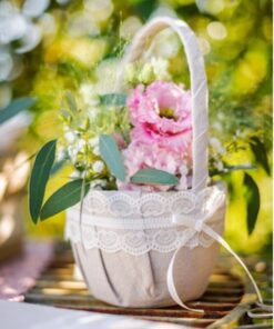 Panier mariage champêtre lin et dentelle