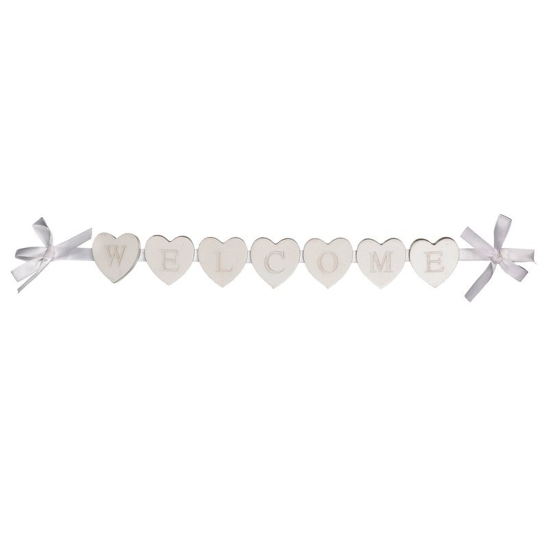 Petite guirlande "welcome" coeur en bois blanc bienvenue Petite guirlande "welcome" coeur en bois blanc bienvenue