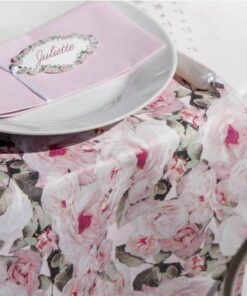 Chemin de table bucolique rose en tissu 28cm 5M