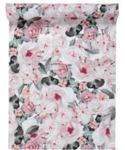 Chemin de table bucolique rose en tissu 28cm 5M