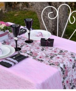 Chemin de table bucolique rose en tissu 28cm 5M