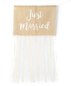 location grand fanion "just married" jute ruban dentelle