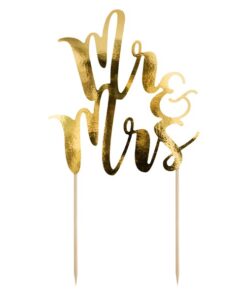 Cake topper gâteau mariage Mr Mrs papier doré gold