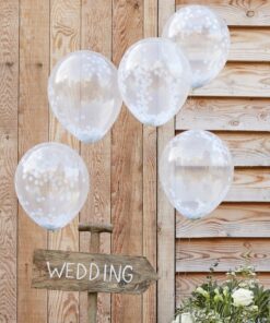 5 ballons remplis de confettis blancs