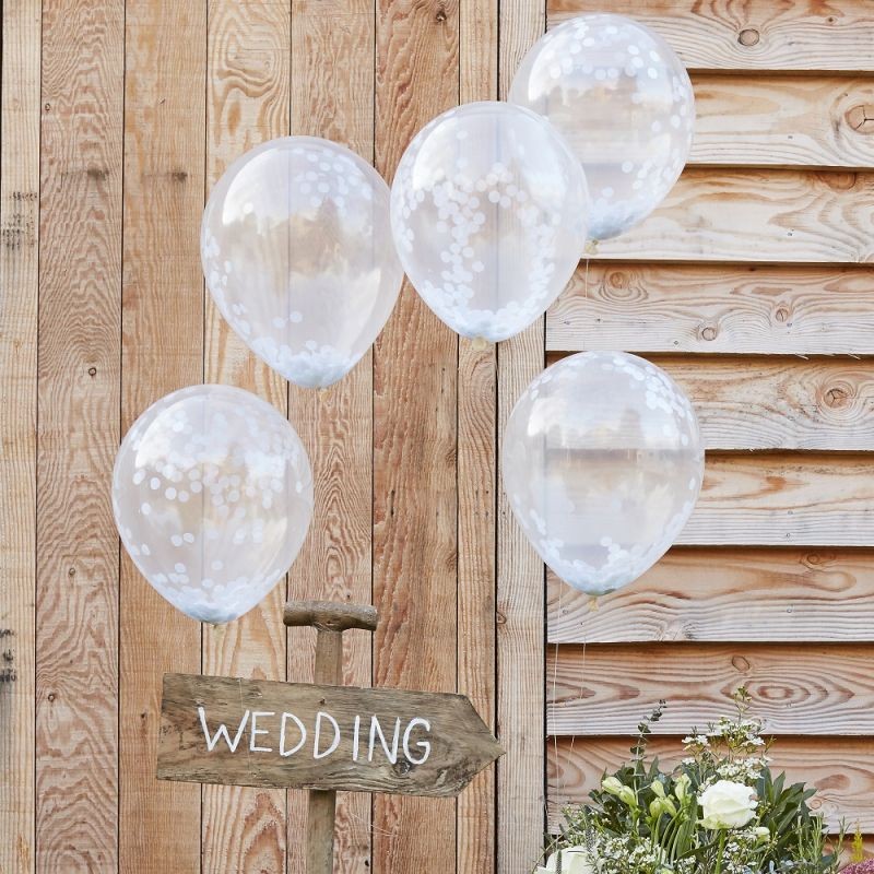 5 ballons remplis de confettis blancs 5 ballons remplis de confettis blancs