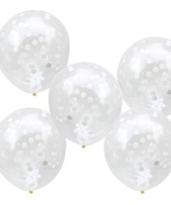 5 ballons remplis de confettis blancs
