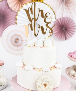 Cake topper gâteau mariage Mr Mrs papier doré gold