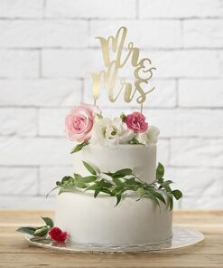 Cake topper gâteau mariage Mr Mrs papier doré gold