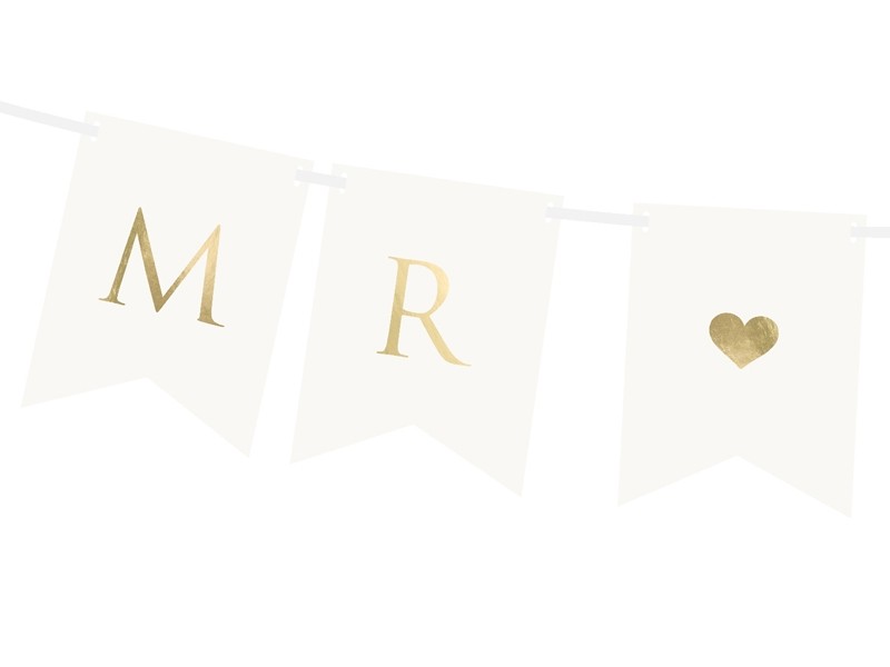 Guirlande mariage "Mr & Mrs" blanc et gold 85cm Guirlande mariage "Mr & Mrs" blanc et gold 85cm