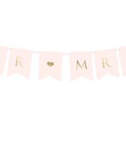 Guirlande mariage "Mr Mrs" rose pastel et gold 85cm