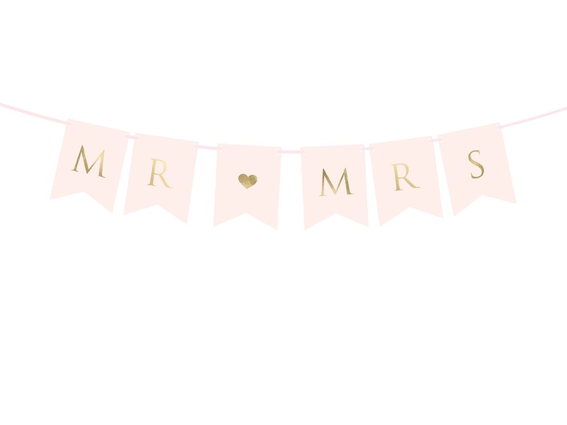 Guirlande mariage "Mr Mrs" rose pastel et gold 85cm Guirlande mariage "Mr Mrs" rose pastel et gold 85cm