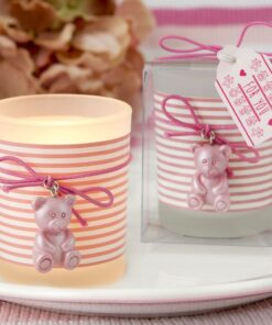 Bougeoir photophore baby shower ourson rose