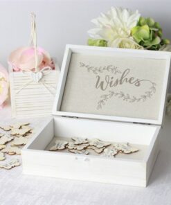 Mariage boîte à voeux en bois Wishes box tissu lin