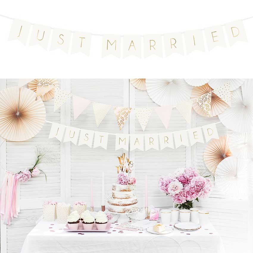 Guirlande "Just Married" blanc et gold 155cm Guirlande "Just Married" blanc et gold 155cm