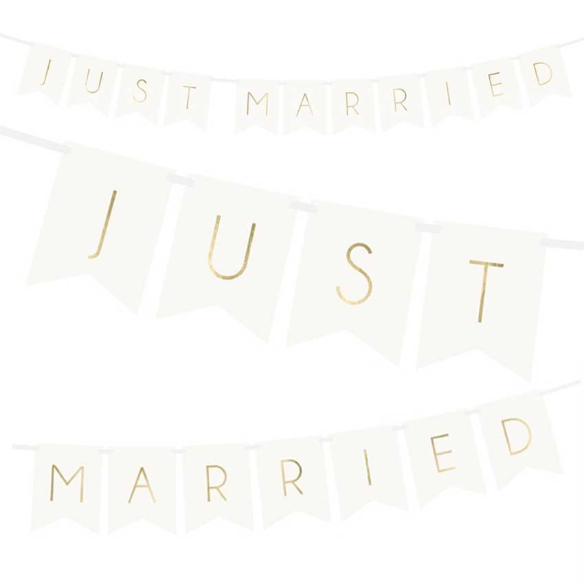 Guirlande "Just Married" blanc et gold 155cm Guirlande "Just Married" blanc et gold 155cm