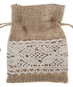 Pochon à dragées toile de jute et dentelle par 4