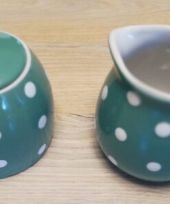 LOCATION pot à lait et sucrier vert à pois blanc