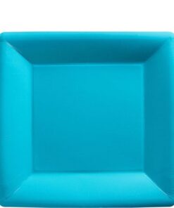 20 petites Assiette carrée bleu turquoise en carton 18cm