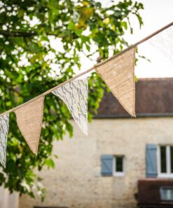 Guirlande fanions toile jute et dentelle vintage 3M