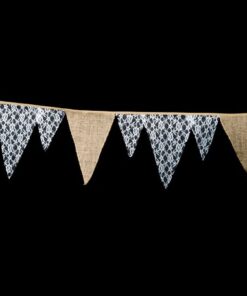 Guirlande fanions toile jute et dentelle vintage 3M