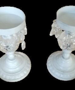 Location 2 bougeoirs shabby chic métal pampille boule verre