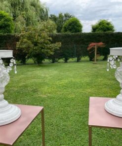 Location 2 bougeoirs shabby chic métal pampille boule verre