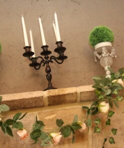 Location 2 bougeoirs shabby chic métal pampille boule verre
