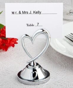 Coeur metal argent strass porte menu numéro table