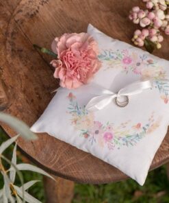 Coussin d'alliances mariage fleuri champêtre bohème