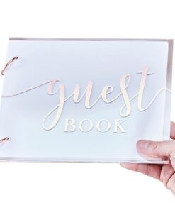 Livre d'or acrylique rosé gold écriture calligraphiée