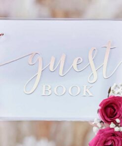 Livre d'or acrylique rosé gold écriture calligraphiée